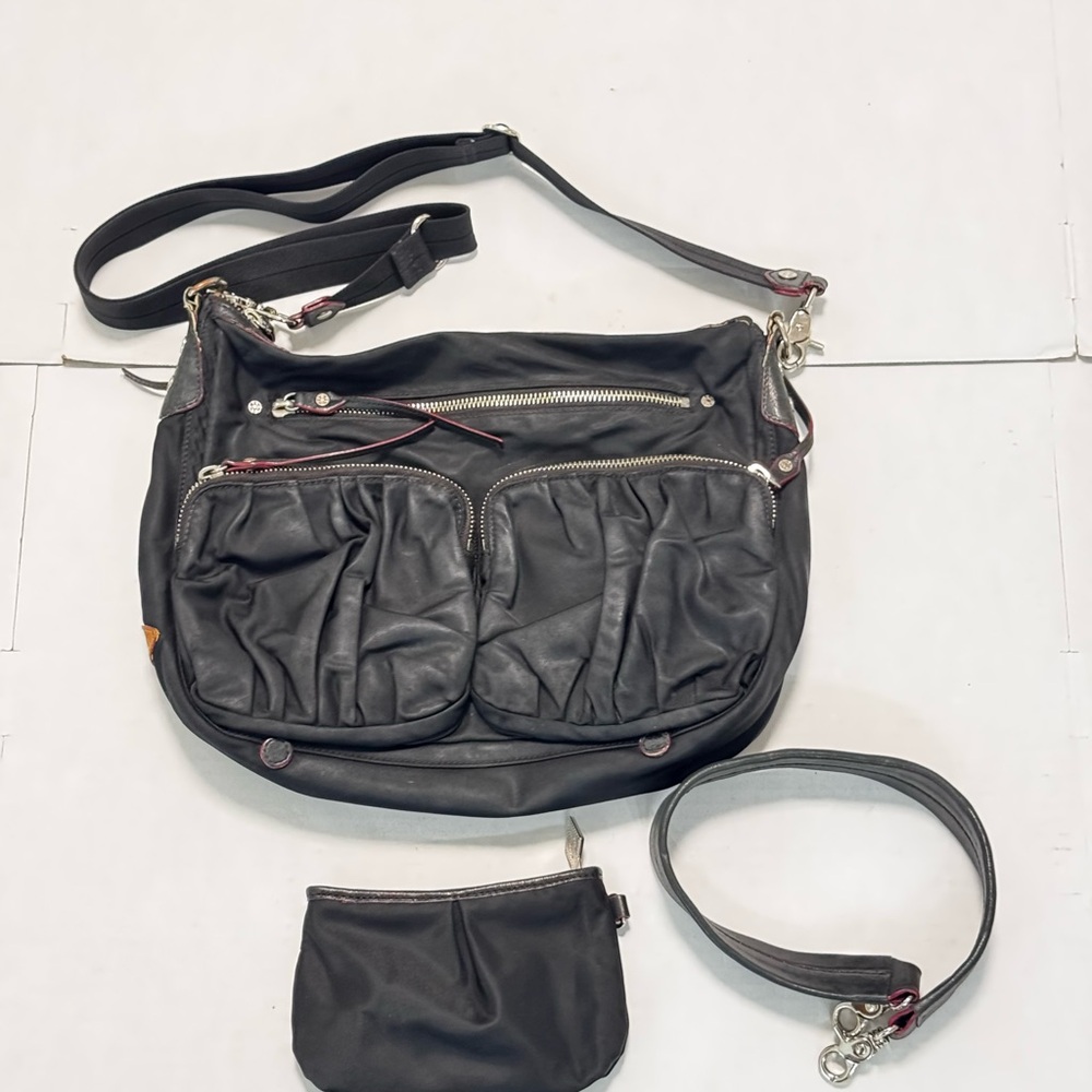 MZ Wallace Women's Paige Black Nylon Leather Trim Crossbody/Shoulder Bag
